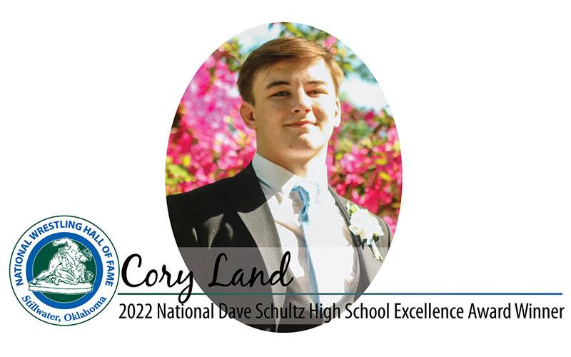 Cory Land graphic as Dave Schultz High School Excellence Award winner