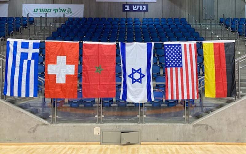 Six nations competed in the historic Slaven, Halfen, Weinberg & Gottfruend Memorial. (flags left to right): Greece, Switzerland, Morocco, Israel, United States, Germany. 