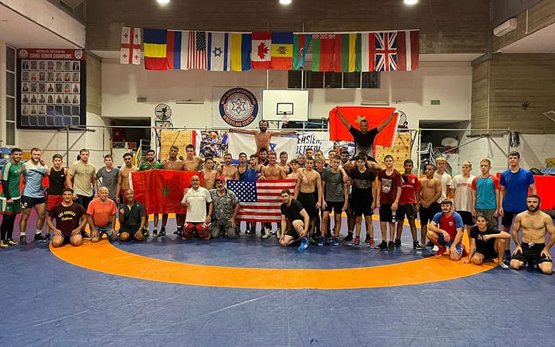 Wrestlers from Israel, Morocoo and the United States train together in Israel this week. 