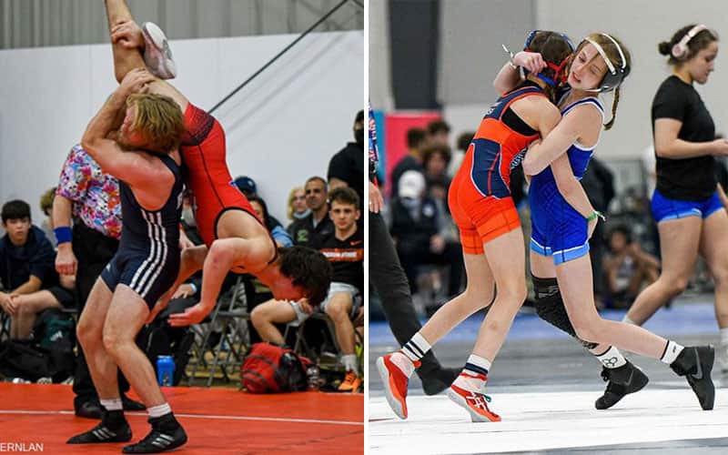 A boys action shot and a girls action shot from the 2021 Ultimate Club Duals