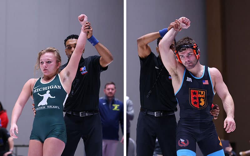 Arm raise photos of Cecilia Williams (MI) and Matthew Kolodzic (NJRTC)