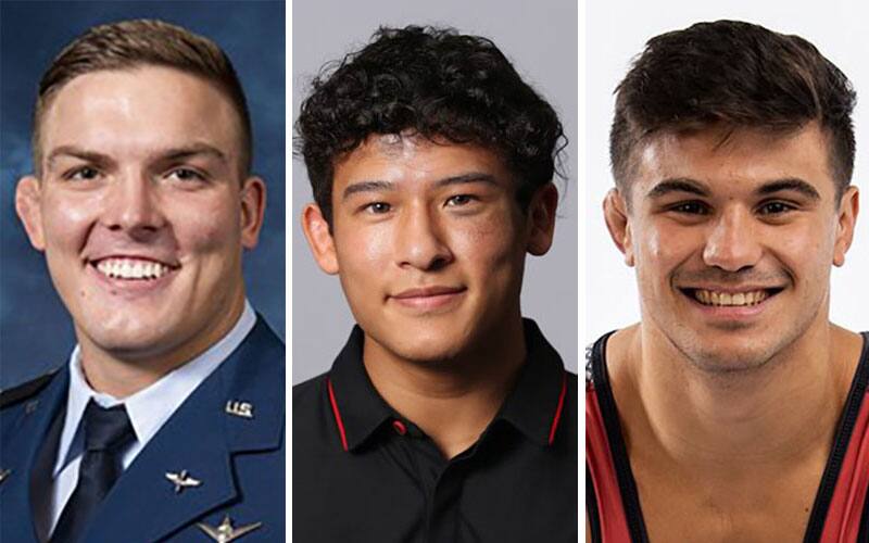 Close up photos of Wyatt Hendrickson (Air Force), King Sandoval (Maryland), Sebastian Rivera (Rutgers)