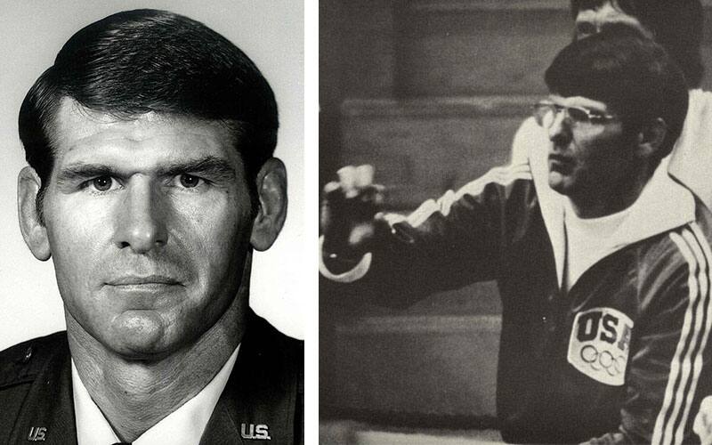 Photo of Wayne Baughman in Air Force uniform, and another photo of him coaching