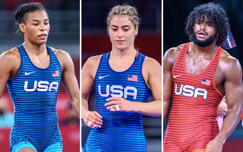 Portraits of Jacarra Winchester, Helen Maroulis, G'Angelo Hancock at the 2020 Olympic Games