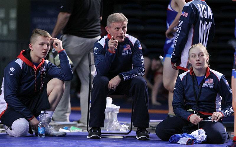 Gary Mayabb coaching youth wrestlers
