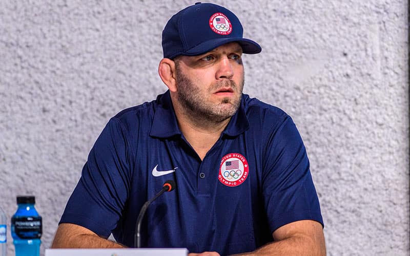 Matt Lindland at Greco-Roman press conference at the 2016 Olympic Games.