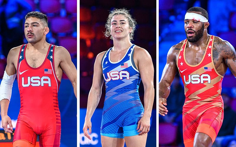 U.S. stars Max Nowry, Helen Maroulis and Jordan Burroughs at the 2021 World Championships