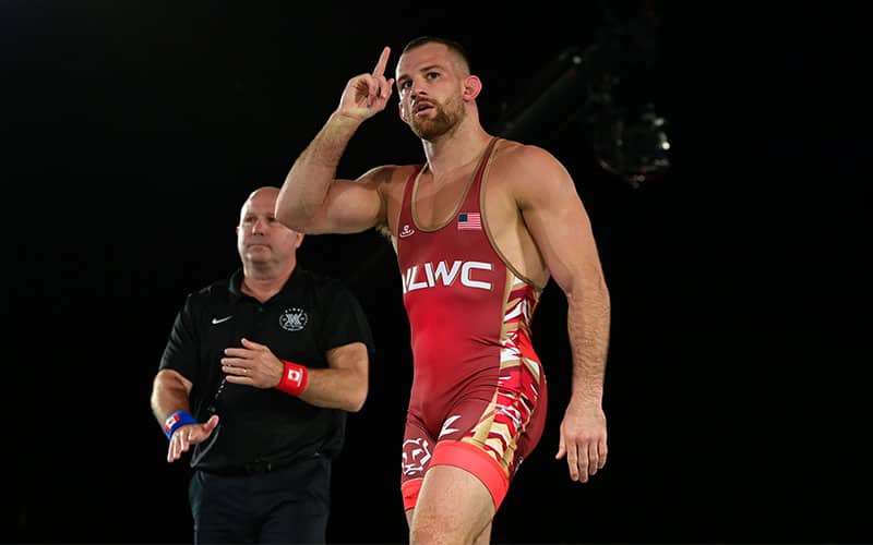 David Taylor points upward at Final X New York.