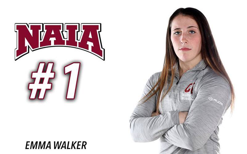 Graphic with photo of Emma Walker (Campbellsville) with No. 1 in the NAIA artwork